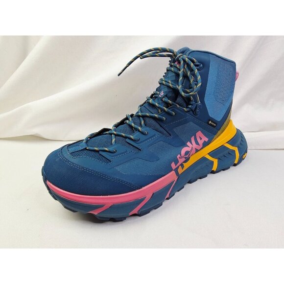 Hoka 14D Mens Tennine Hike GTX Blue Vibram Gortex Hi Lace Platform Sneakers NEW - Picture 3 of 16